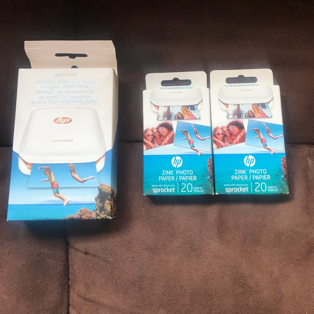 HP Sprocket 100 with 2 packs of photo paper.